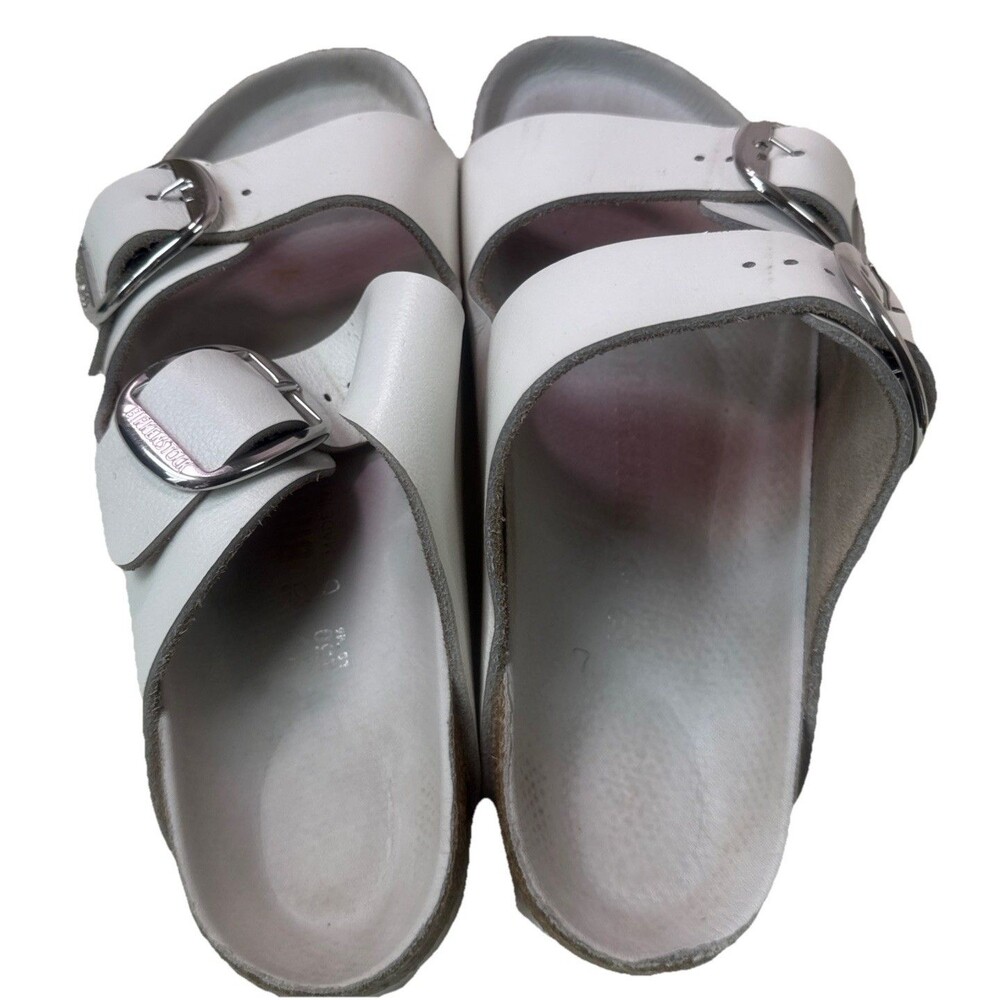 Birkenstock Arizona Big Buckle White Leather Sandals Slides- Size 39 8-8.5 - Picture 5 of 9